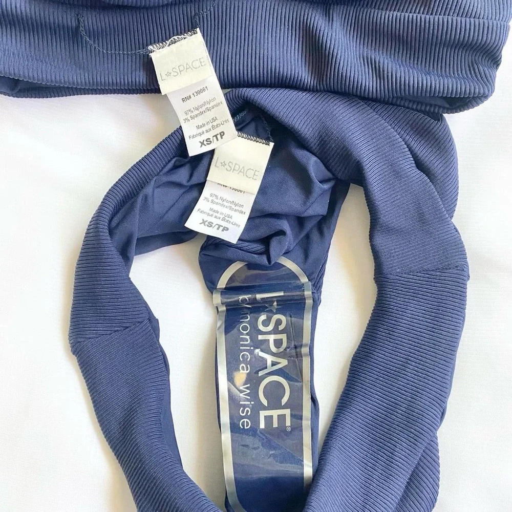 NWOT L*Space ribbed Midnight Blue Tara and Veronica bikini set XS